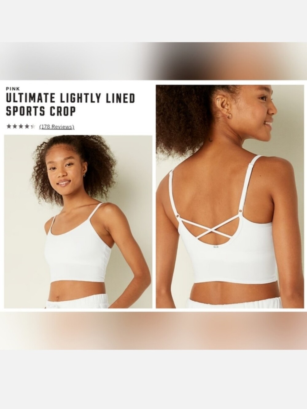 Victoria's secret pink ultimate lightly lined sports crop bra XLARGE WHITE